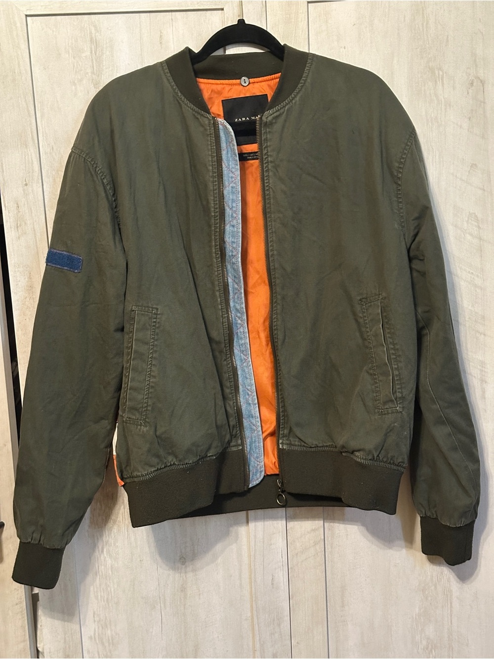 Zara Olive Green Orange White Men’s Unisex Bomber Lightweight Jacket US Size L
